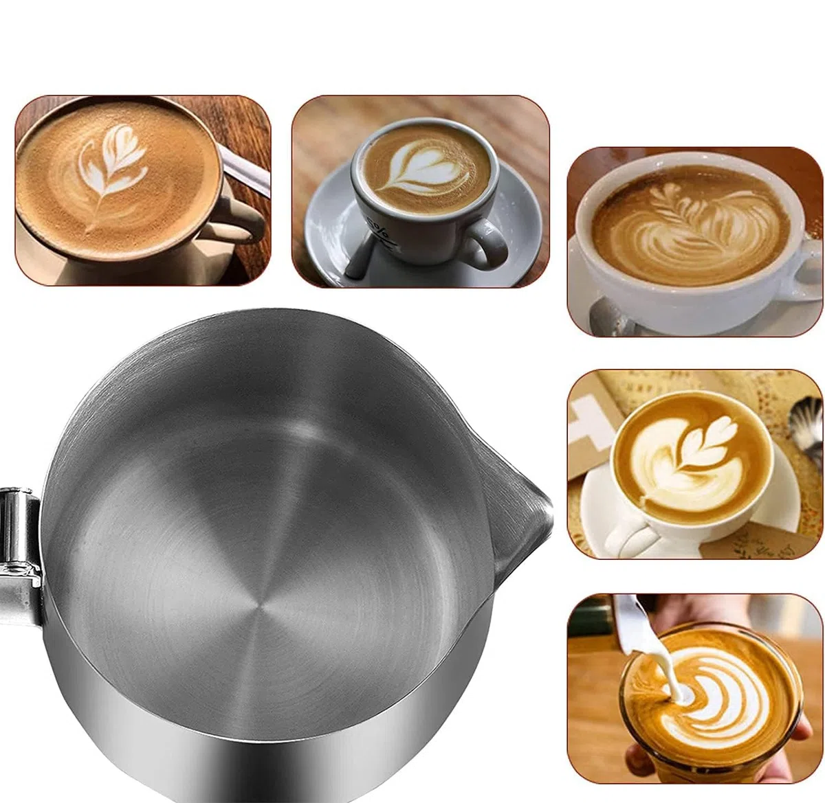 LATRAT Coffee Barista - Brocca per latte in acciaio inox, perfetto per la produzione di schiuma di latte, universale, per cappuccino e latte, 350 ml, colore: argento