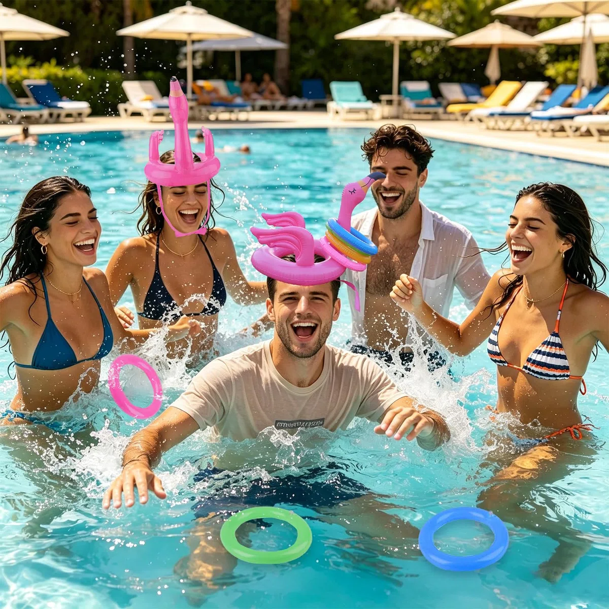 Gioco di lancio gonfiabile con anelli – Gioco di lancio ad anelli per bambini e adulti, anelli gonfiabili, giocattolo per feste estive, gioco hawaiano, gioco di lancio all'aperto per giardino e