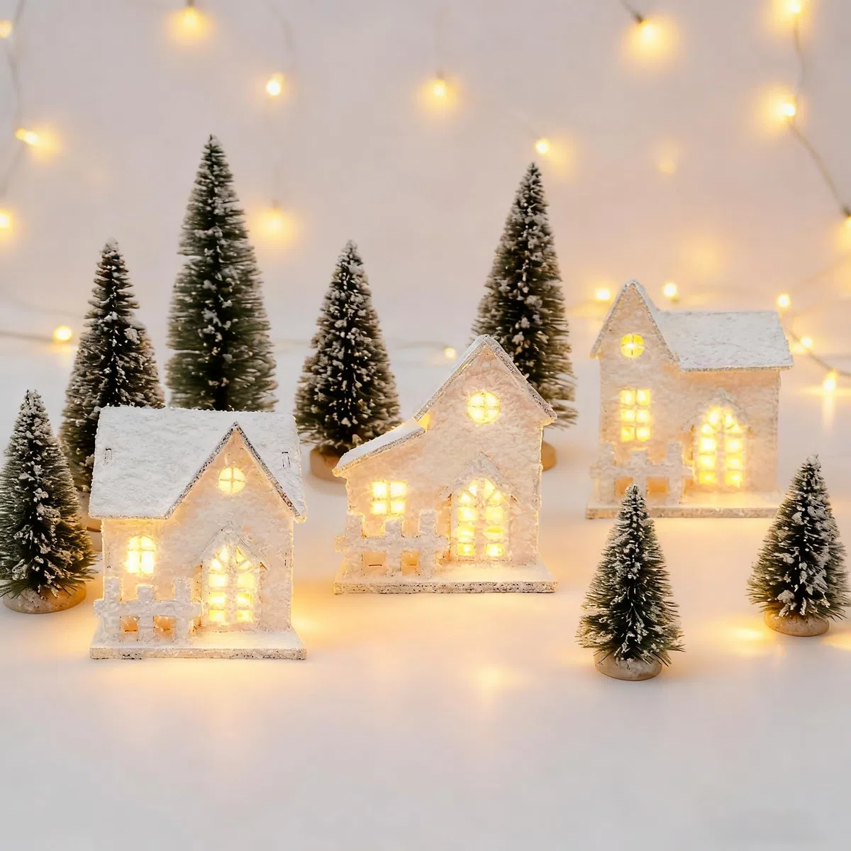 3 Pezzi Casette Natalizie Luminose con Timer, Villaggio Natalizio Legno Luminoso, Casetta Legno Villaggi Natalizi, Casette Natale Villages, Decorazioni Natalizie Luminose Regali Bianco