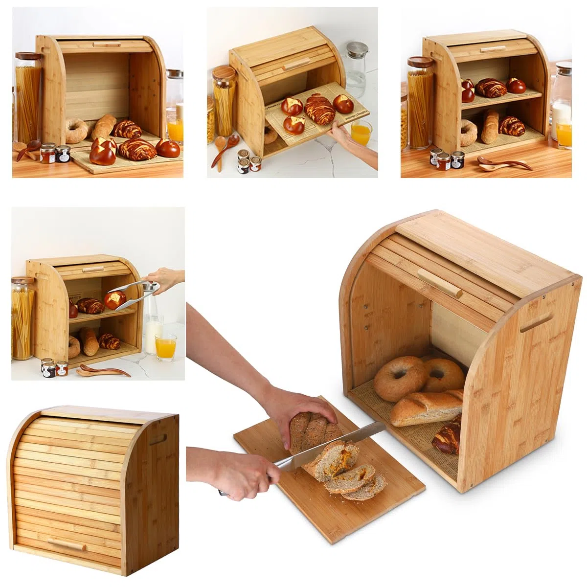 G.a HOMEFAVOR - Mobiletto per il pane, in bambù, a 2 ripiani, con ripiano rimovibile, montaggio fai-da-te