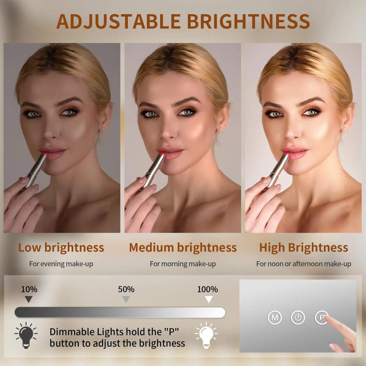 Hollywood Vanity - Specchio cosmetico rotondo con luci, 50 cm, specchio per il trucco con 12 lampadine LED dimmerabili, porta di uscita USB, 3 modalità di illuminazione, da tavolo e da parete