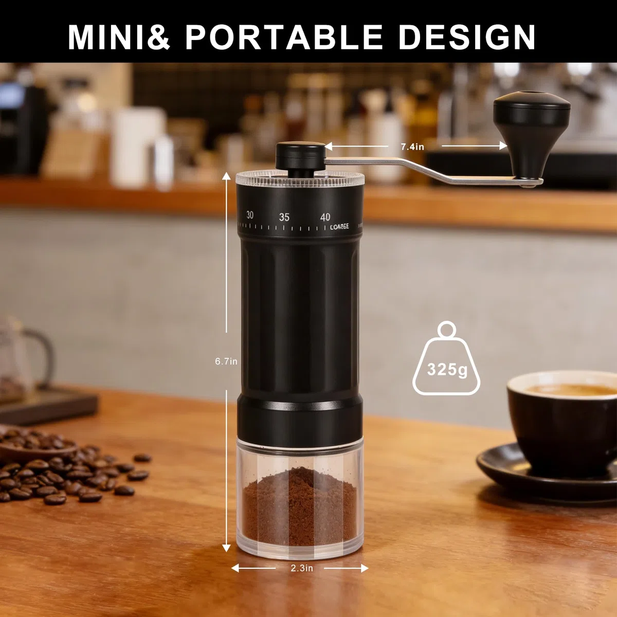 Macinacaffè Manuale, Macina Caffè Manuale con 40 Impostazioni Regolabili, Coffee Grinder Portatile per Espresso, Moka, French Press, Macina Caffè per per Viaggio, Campeggio, Ufficio