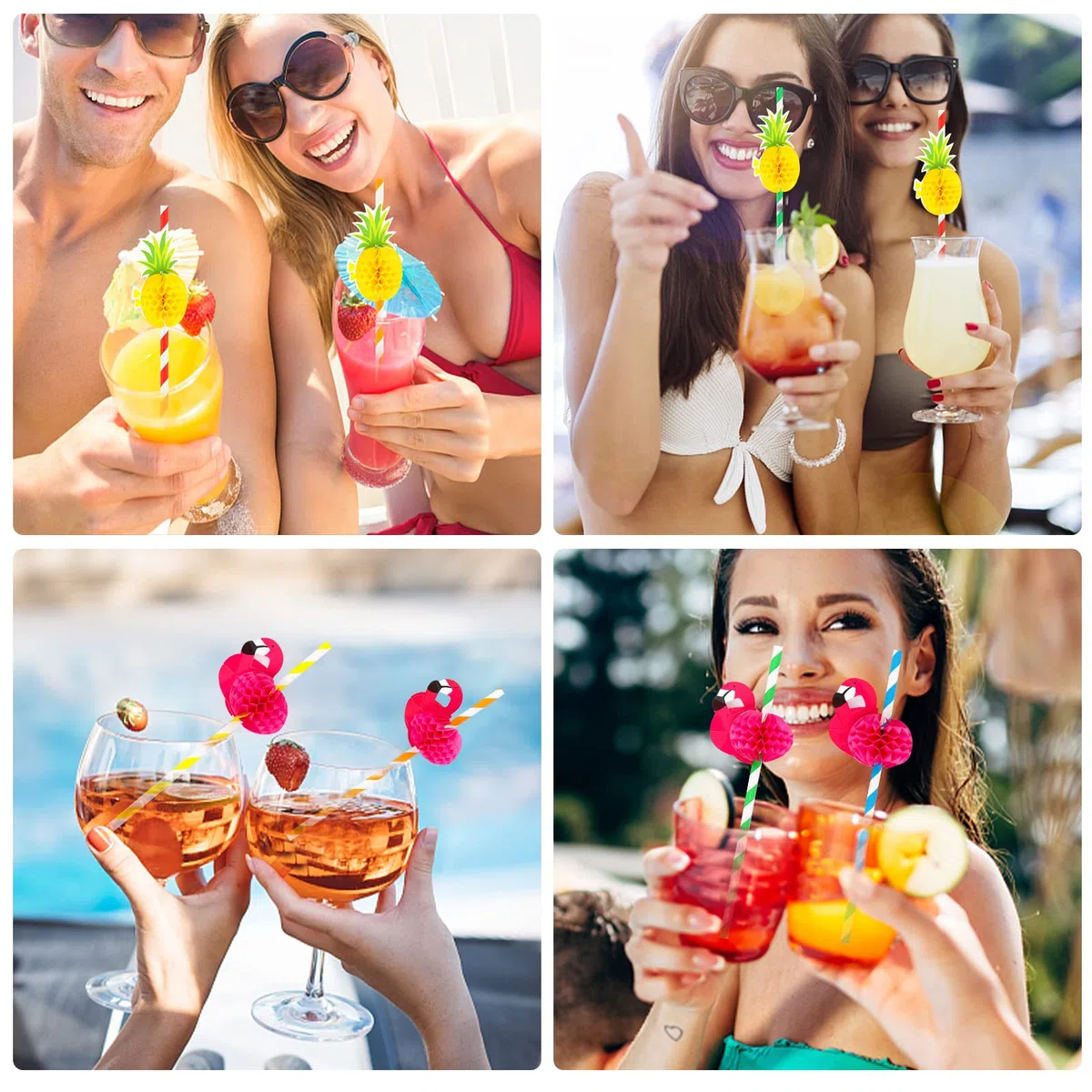 50 Pezzi 3D Cannucce di Carta Fenicottero e Ananas - Cannucce Cocktail per Hawaiian Luau Fiesta Compleanno Festa Parti Celebrazione di Matrimonio Decorazioni