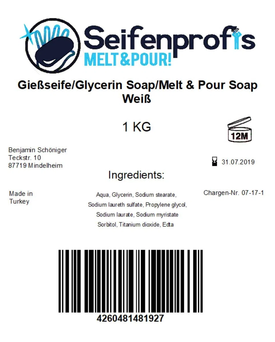 Seifenprofis Sapone grezzo per versare sapone alla glicerina | 1lg - bianco,opaco