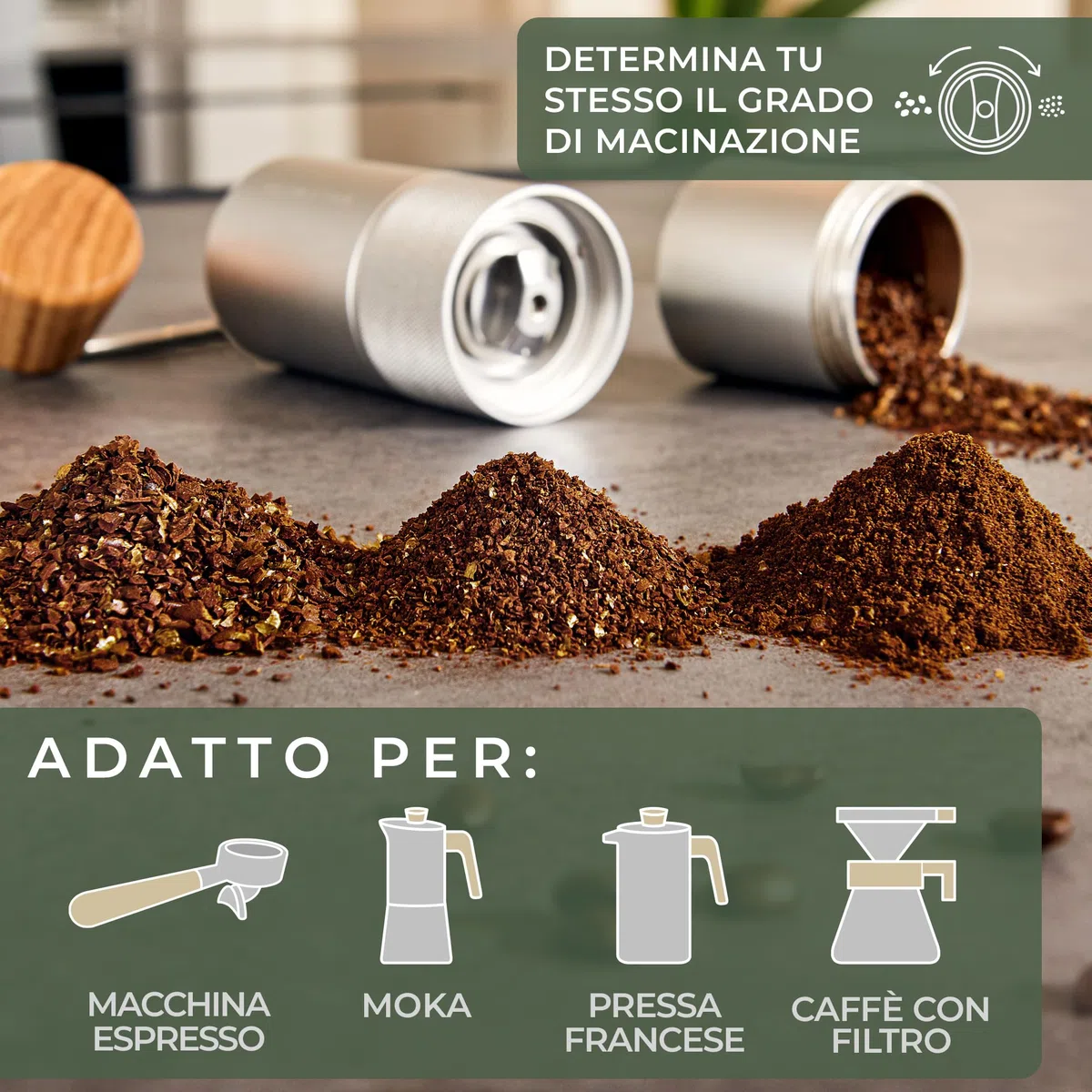 WALDWERK Macina caffè manuale – Macinacaffè con macine coniche in acciaio inox di alta precisione – Macinino caffè con manico in legno – Macina caffe senza plastica