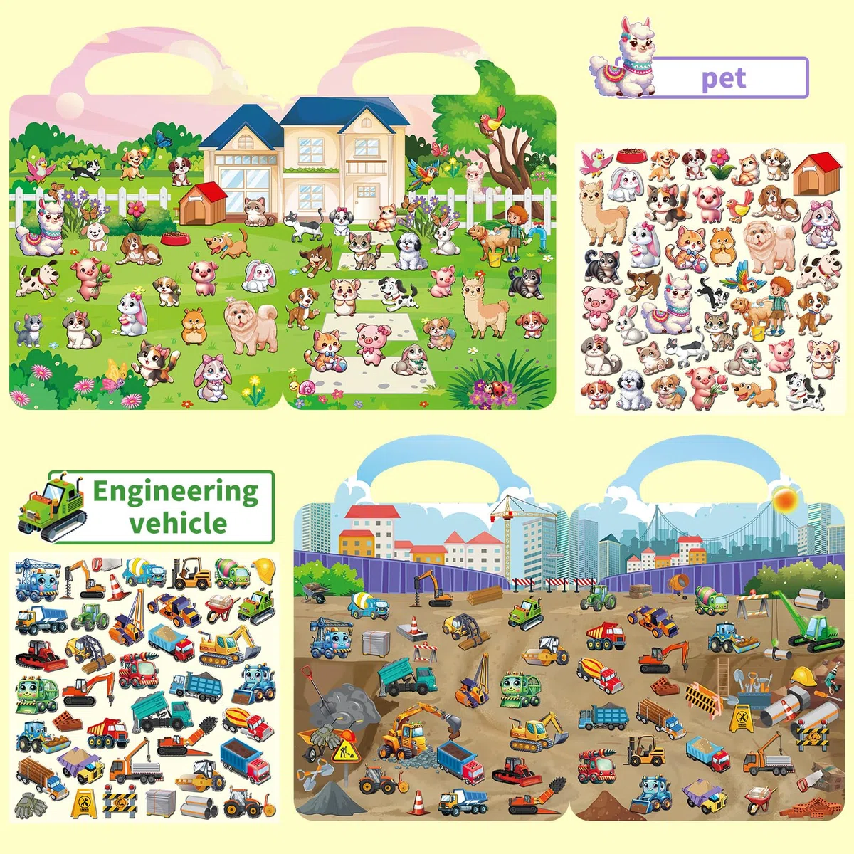Kalysky 6 libri adesivi riutilizzabili, 250+ adesivi 3D per bambini 2-4, Nuovo tema-città, animali domestici, costruzioni, libri di attività adesivi, giocattoli educativi, regali di compleanno