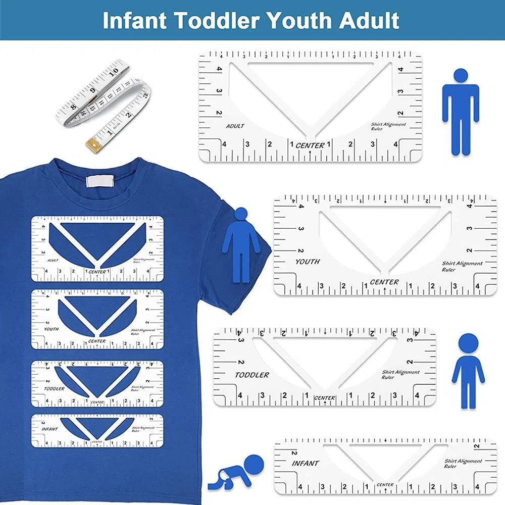 Yolistar Abbigliamento Moda Righello per Posizionamento Misura, Strumenti di Allineamento Centratura della Maglietta, Righello di T-Shirt per Cucire Modello Disegno Design da Sartoria (PVC, 12 Pezzi)