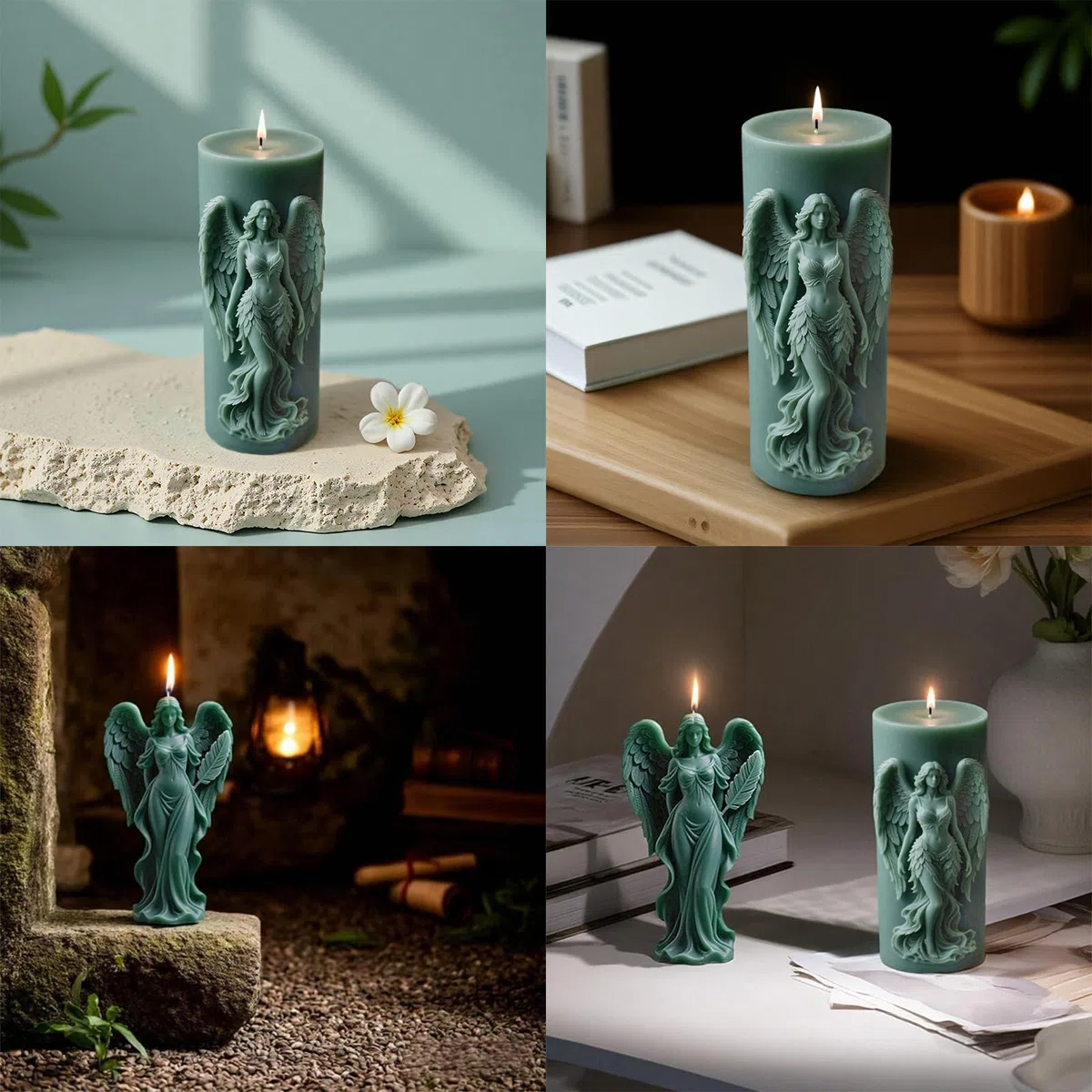 Stampi per candele, per versare, angeli con ali, stampi in silicone, stampi in silicone 3D fai da te (angelo cilindro)