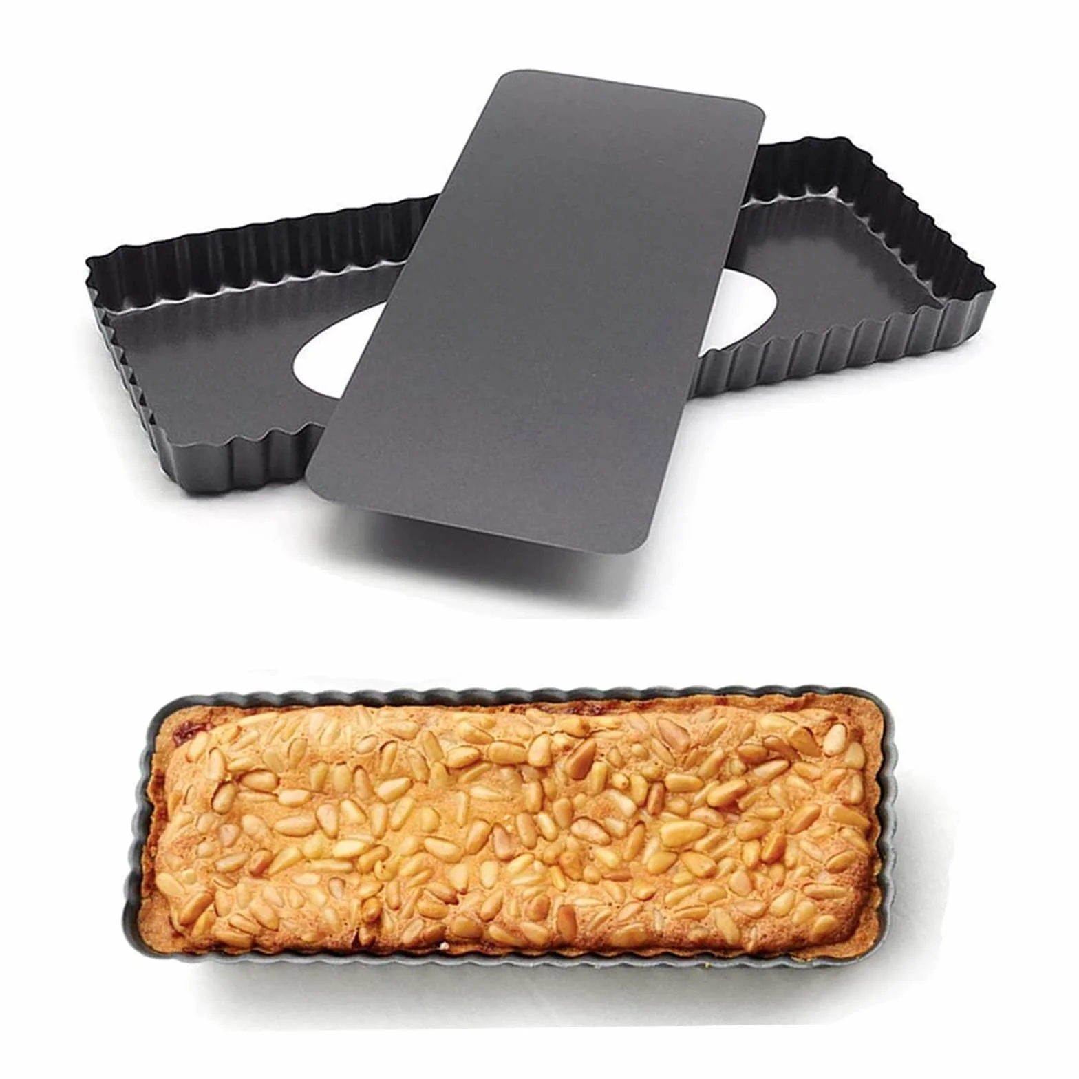 Stampo per torta rettangolare, fondo rimovibile, antiaderente, per biscotti e muffin, formato quadrato, 36,5 x 14,5 x 3 cm