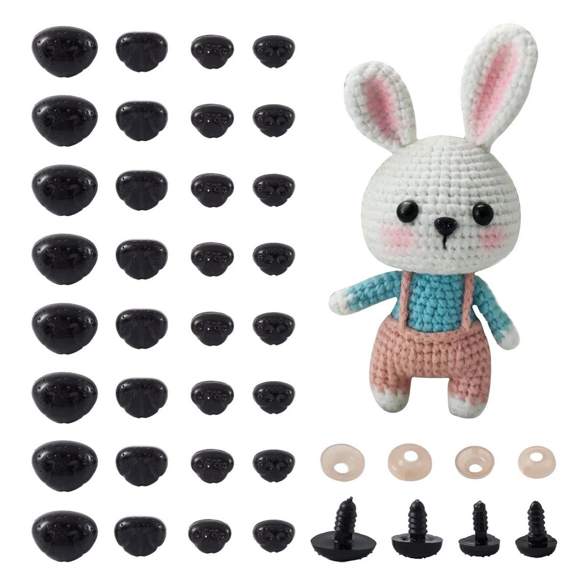 Beadthoven - Nasi di sicurezza in plastica nera con rondelle, nasi per bambole artigianali per amigurumi, marionette, orsacchiotti, peluche (4 dimensioni)
