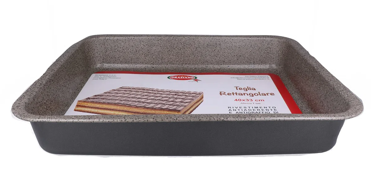 Graziano, Teglia Rettangolare, Realizzata in Alluminio e Dotata di 7 Strati di Rivestimento Antiaderente e Antigraffio, Ideale per Pizze e Pasticceria, PFOA Free, 40 x 33 cm