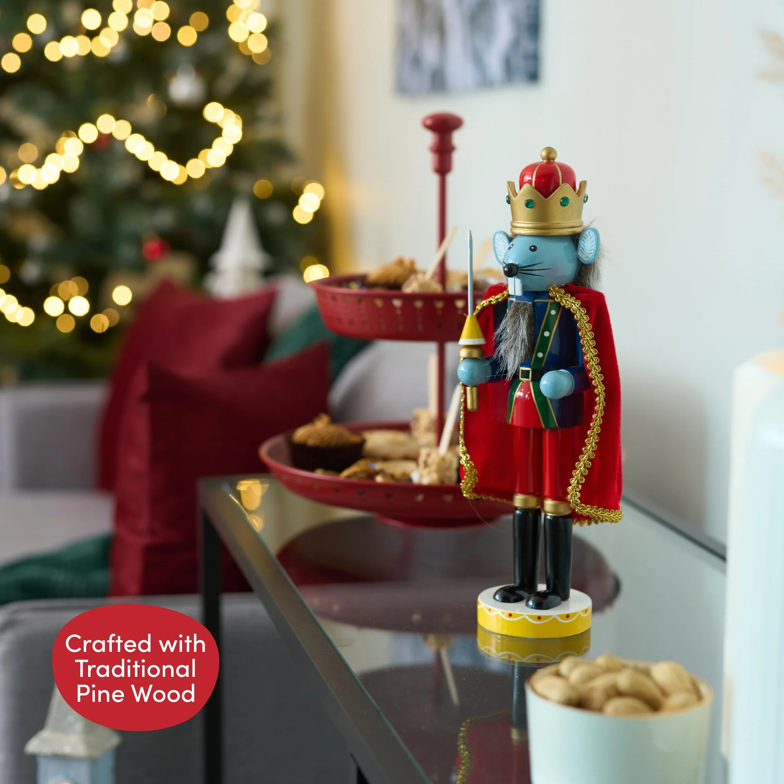 THE TWIDDLERS - Soldato Schiaccianoci di Natale in legno, 30cm / 12” in colori festivi, legno di pino pregiato, decorazione tradizionale classica dell'albero con parti mobili