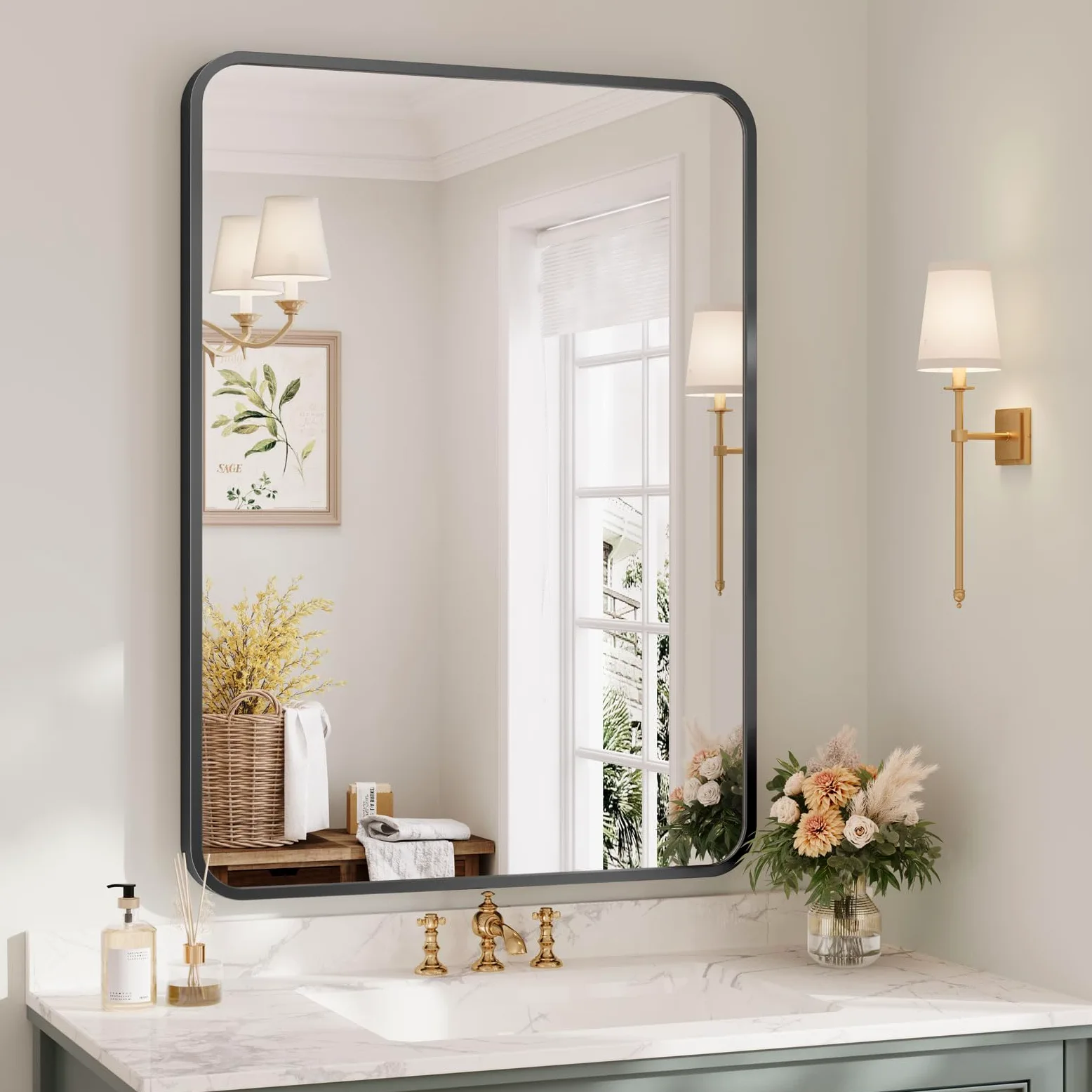 Dripex Specchio da parete Rettangolare, 55 x 75 cm HD Specchio con cornice in alluminio,Specchio cosmetico, infrangibile specchio decorativo per Bagno Spogliatoio Soggiorno (Nero)