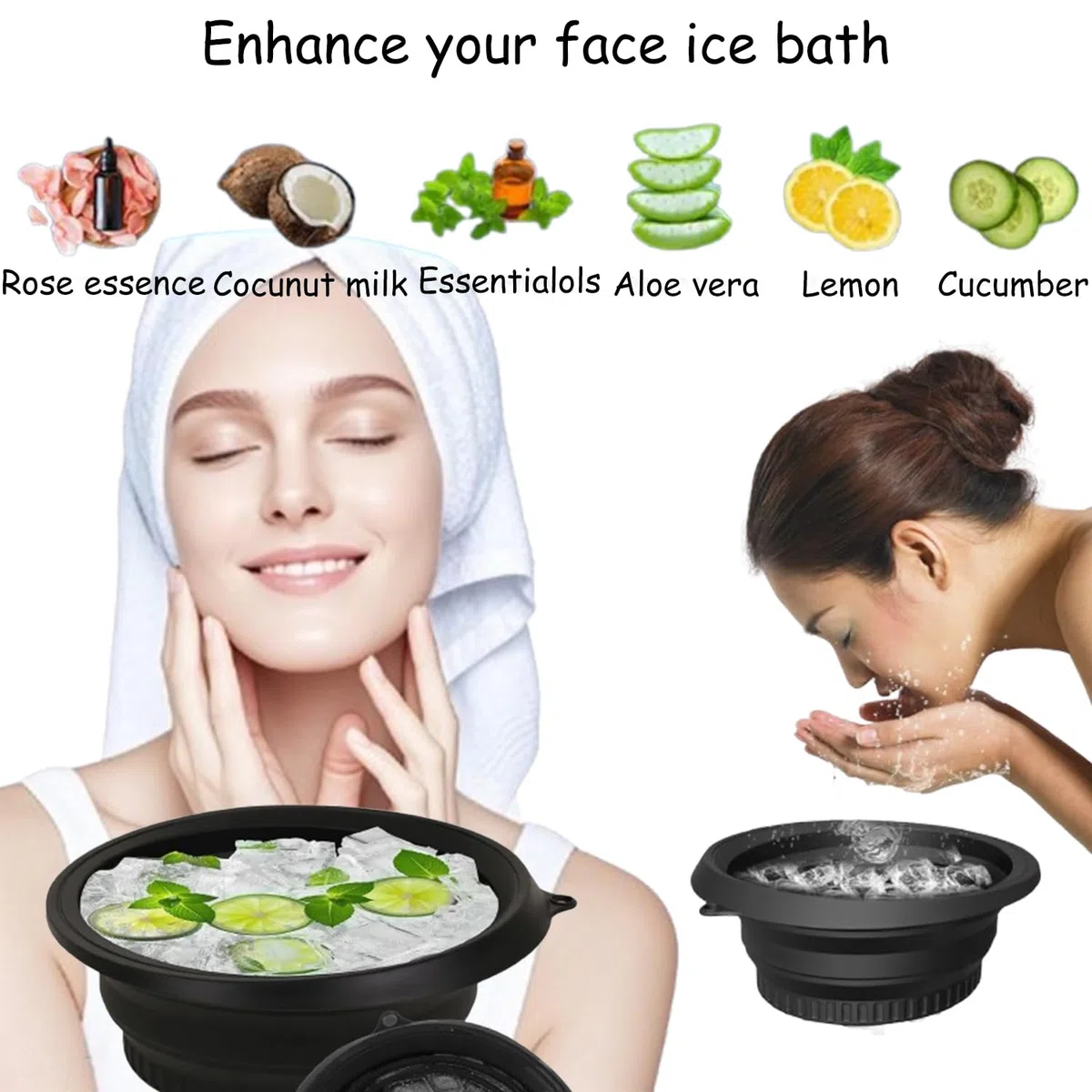 Ciotola Per Il Ghiaccio In Silicone Per Il Viso, Face Ice Bath Bowl, Ciotola Da Bagno Di Ghiaccio, Bacino Portatile a Raffreddamento Rapido, Lavandino Portatile Per Sollievo Dal Gonfiore (Nero)