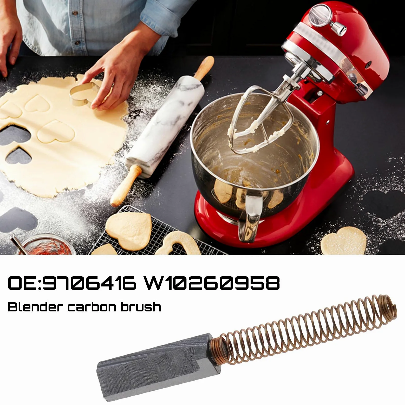 The Lord of the Tools 2 paia di spazzole in carbonio da 23 mm/25 mm x 6 mm x 6 mm compatibili con mixer Kitchenaid 9706416 3184115 4159774 4159794 4159795