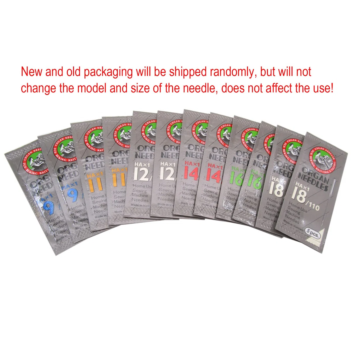 ckpsms Aghi per Organ in Scatola plastica Trasparente Aghi per Cucire Organ-HAX1-60pz Aghi per Cucire Compatibile con/Sostituzione per Singer Marca Brother Marca(Organ-HAX1#9#11#12#14#16#18 60PCS)