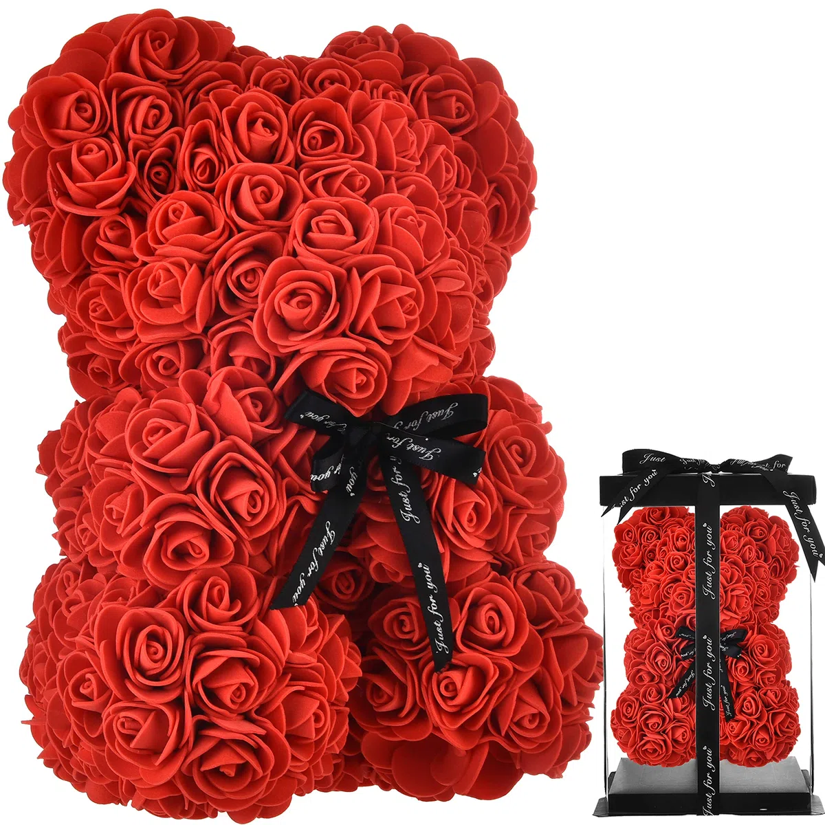 Orsacchiotto Rosa Regalo Fiori, Regali per Mamma, Sue Donne, Ragazze, Adolescenti, Madri di Compleanno, Anniversario, San Valentino - Orsi Rose con Scatola (Rosso)