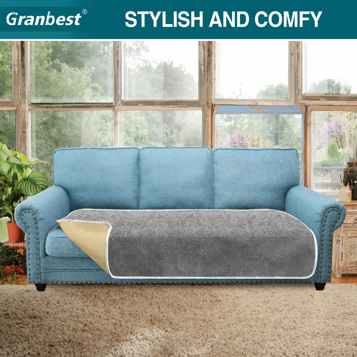 Granbest 2024 - Copridivano antiscivolo posto, spessore posto, per animali domestici, universale, per tutte le stagioni