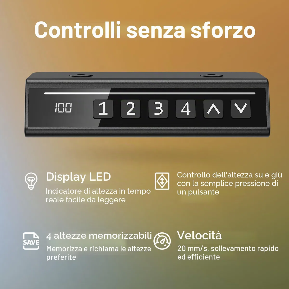 HUANUO Scrivania Regolabile in Altezza 80 x 48 cm, 4 impostazioni di altezza, scrivania elettrica per casa, ufficio e computer, standing desk, Noce Nero