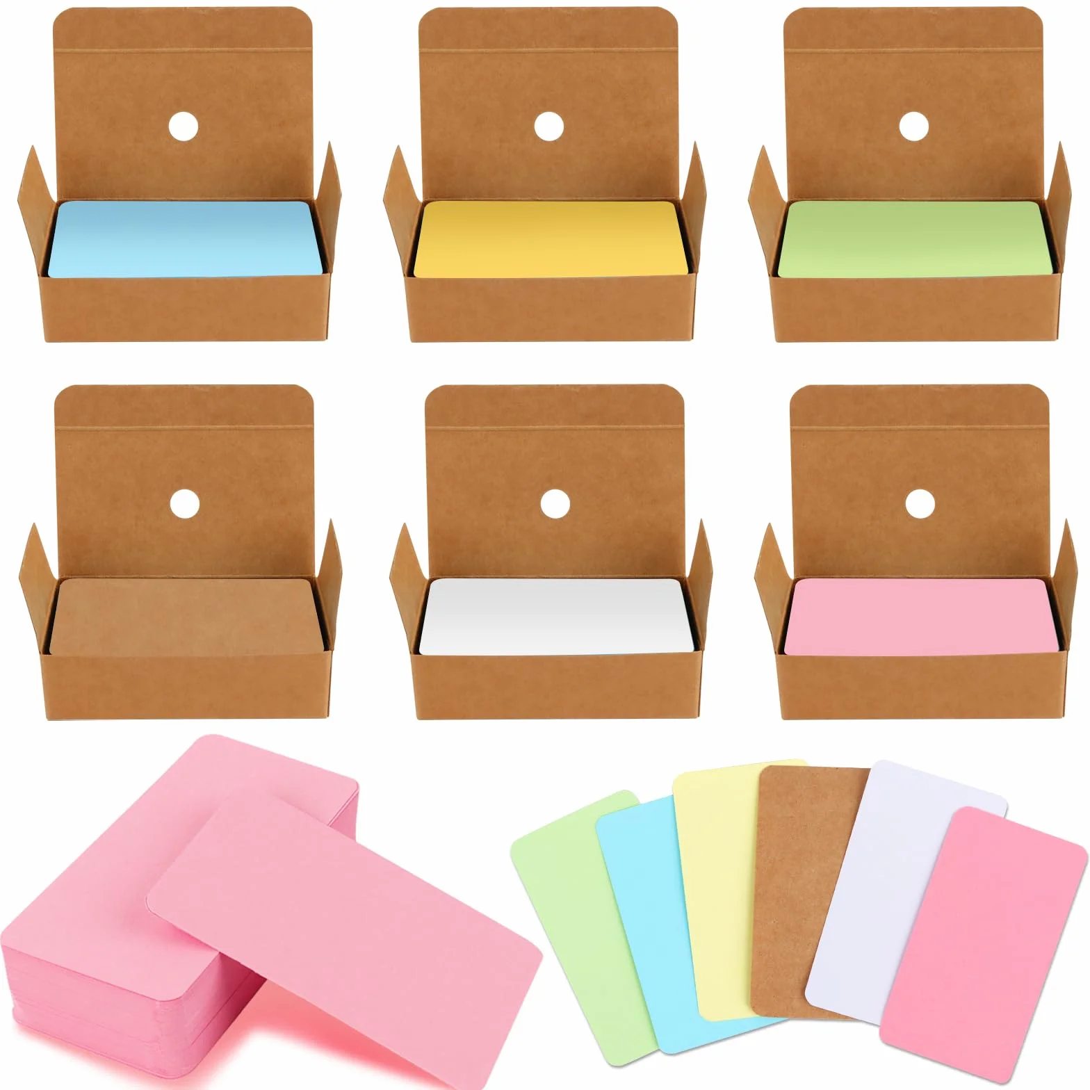 Biglietti di Carta Bianca 600 pezzi, RUNEAY 87 x 49mm Carta Kraft Colorata 6 Colori Biglietti di Comunicazione, Graffiti, Memoria, Carte DIY, Carte Educative vuote per l'apprendimento