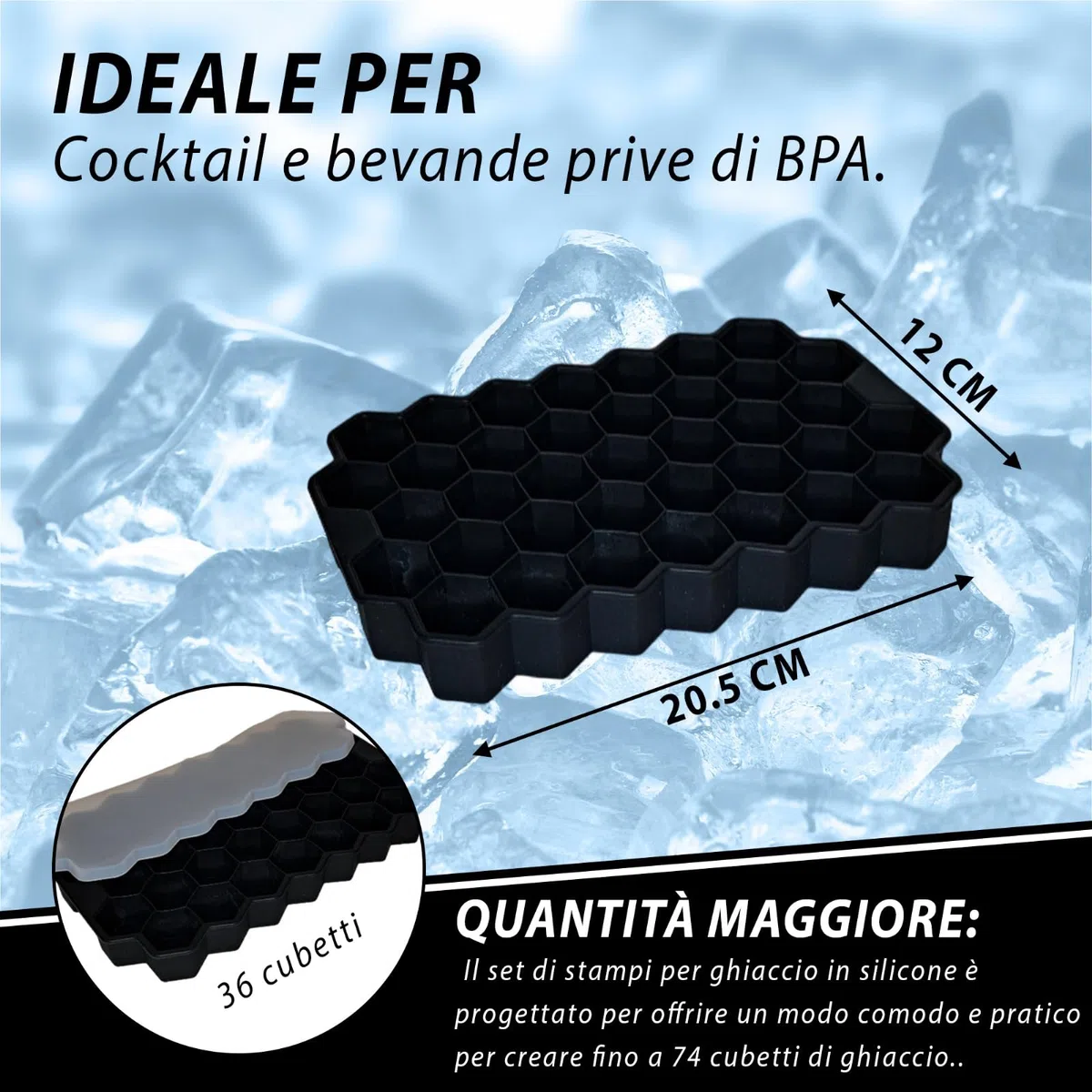 Set da 2 Porta Cubetti Ghiaccio Silicone Senza BPA, Stampi Ghiaccio Silicone Con Coperchio, Cubetti Ghiaccio Riutilizzabili Facili da Rimuovere, Ideali per Bevande, Cocktail e Cucina