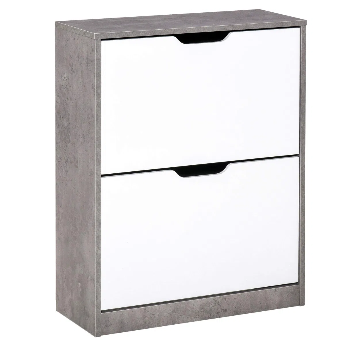 HOMCOM Scarpiera Salvaspazio Slim con 2 Ante a Ribalta, Scarpiera Ingresso con Ripiani Regolabili, Porta Scarpe per 8 Paia con Maniglia a Incavo, 62.5x26x81 cm, Grigio Cemento