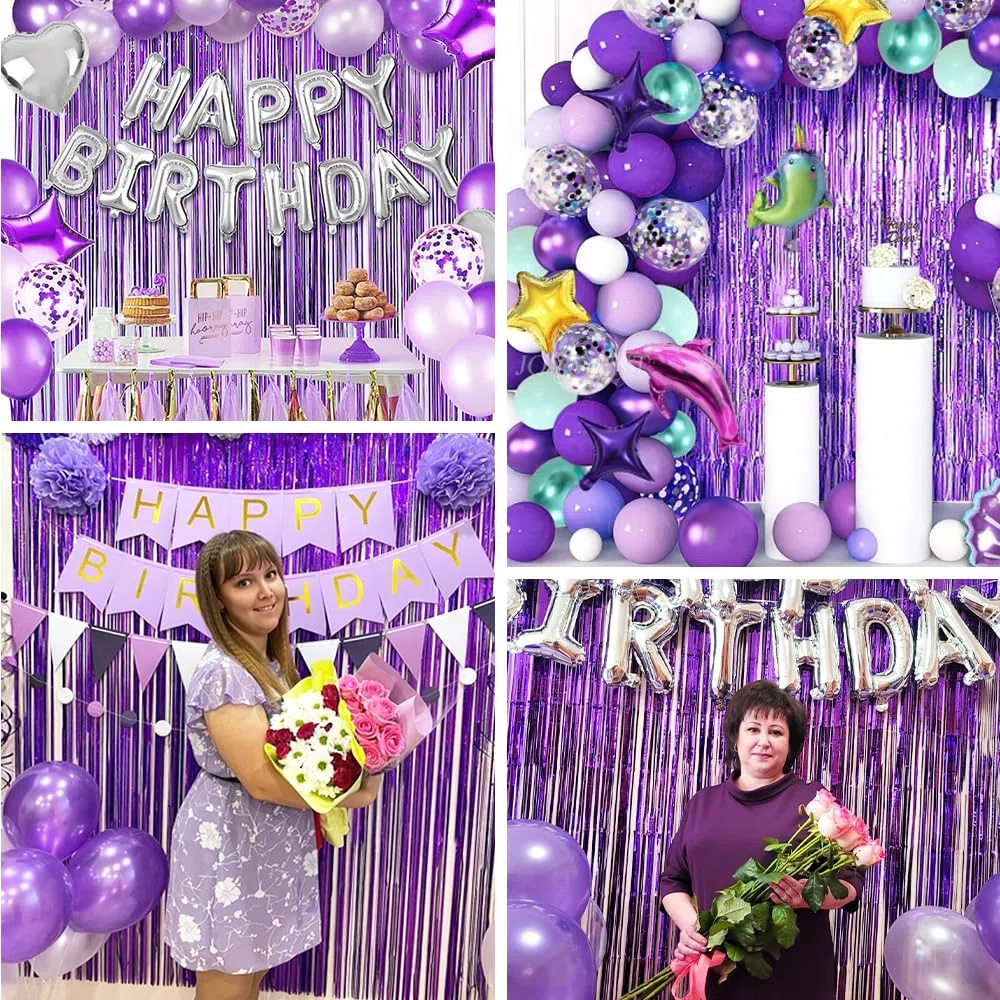 6 Pezzi Viola Tende Metalliche Feste, 1M x 2M Tenda Compleanno In Plastica, Tenda Per Compleanno Decorazione per La Decorazione Dello Sfondo, La Decorazione Della Festa, Decorazione Del Compleanno