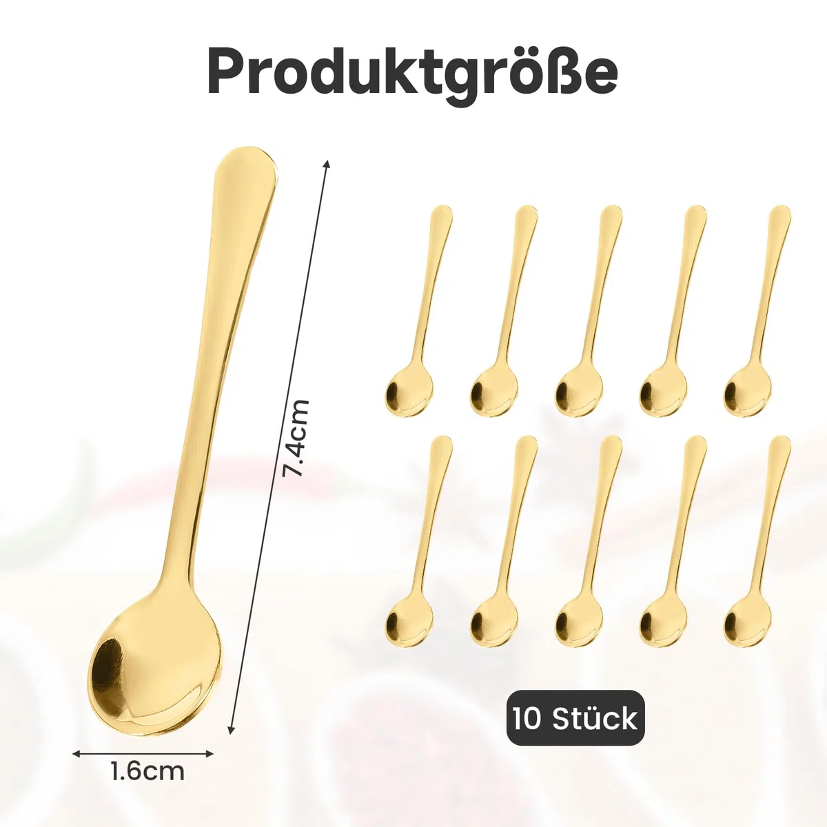 10 pezzi di cucchiaini da espresso mini, in acciaio inossidabile. Piccoli cucchiai compatti e portatili. Adatti per spezie, sale, miele, cucchiaini da tè, cucchiaini da caffè italiani (7,5 cm Oro)