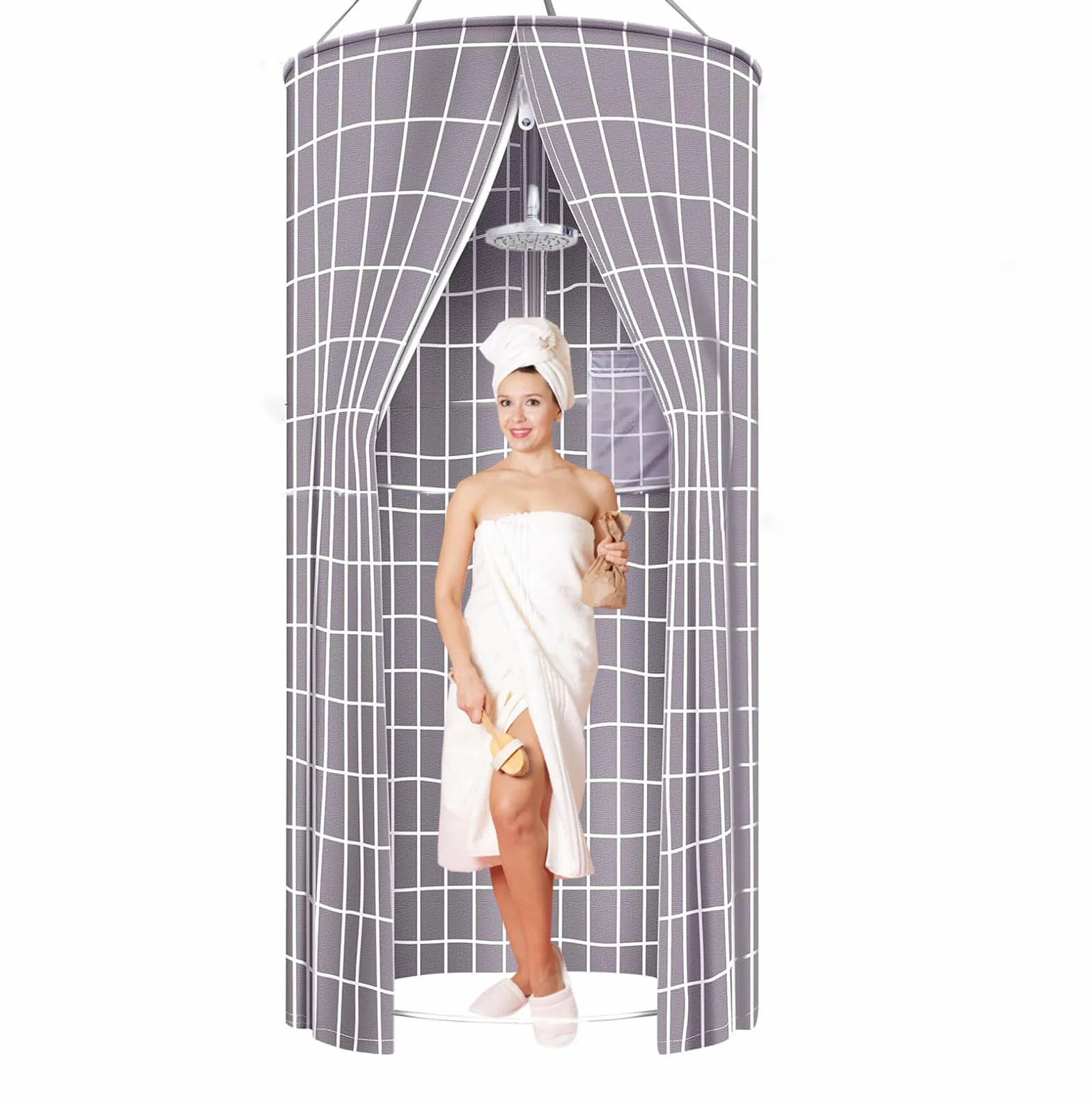 Tenda da doccia rotonda, rotonda, da appendere, 100 x 200 cm, per esterni, campeggio, spiaggia, doccia, WC, privacy (grigio, 100 x 200 cm)