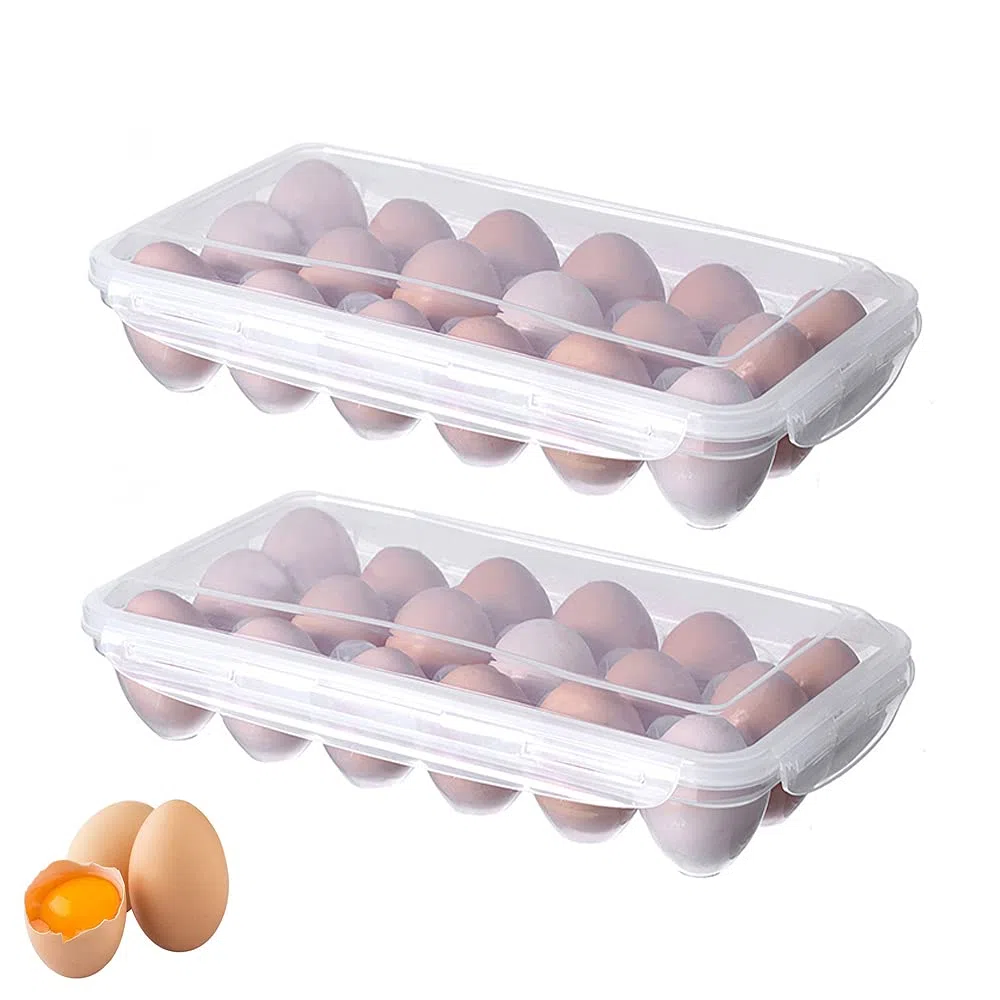 2 Pezzi Contenitore per Uova, Vassoio per uova, Portaoggetti per Uova, Scatola Porta Uova, Custodia in plastica per uova, con Coperchio, 18 Griglie, per Conservare Le Uova (Trasparente)