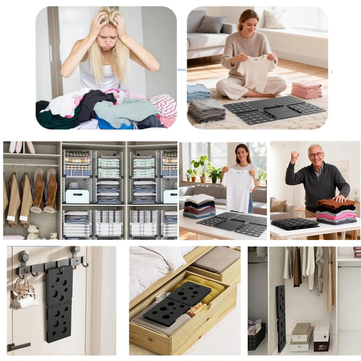 Tavola Pieghevole per Vestiti,Piega Vestiti Indumenti,Organizer per Magliette,Multifunzionale Piega Abiti,Cartelle per Abbigliamento Tavole per Bambini e Adulti,Casa e Viaggi (Nero)