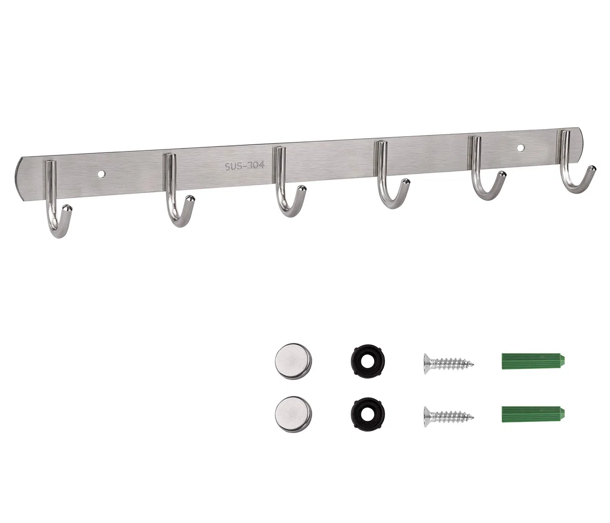 Appendiabiti da Muro Attaccapanni Montato da Parete Acciaio Inox Ganci Appendi Accappatoio Gancio per Ingresso Cucina Porta Stanza Corridoio, 6 Ganci