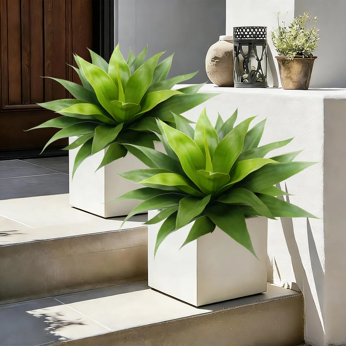 Vitalismo Piante grasse finte, piante grasse artificiali per interni ed esterni, in agave sintetica, 65 cm di larghezza, resistenti ai raggi UV, fioriere per porta d'ingresso, giardino, decorazione