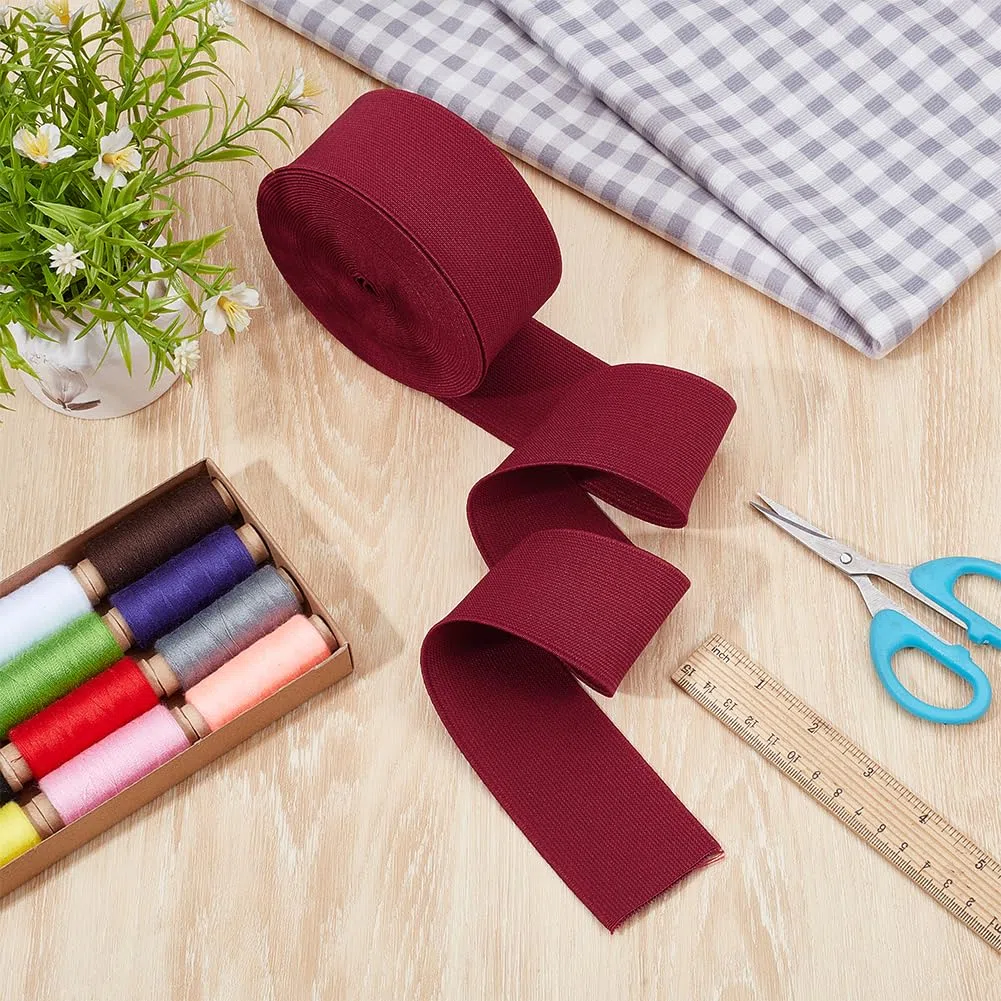 BENECREAT Elastico da Cucito da 8 m, Cordino Elastico Piatto Largo 5cm, Cinghie Elastiche Intrecciate per Cinture, Pantaloni, Vestiti, Fai da Te (Rosso Scuro)