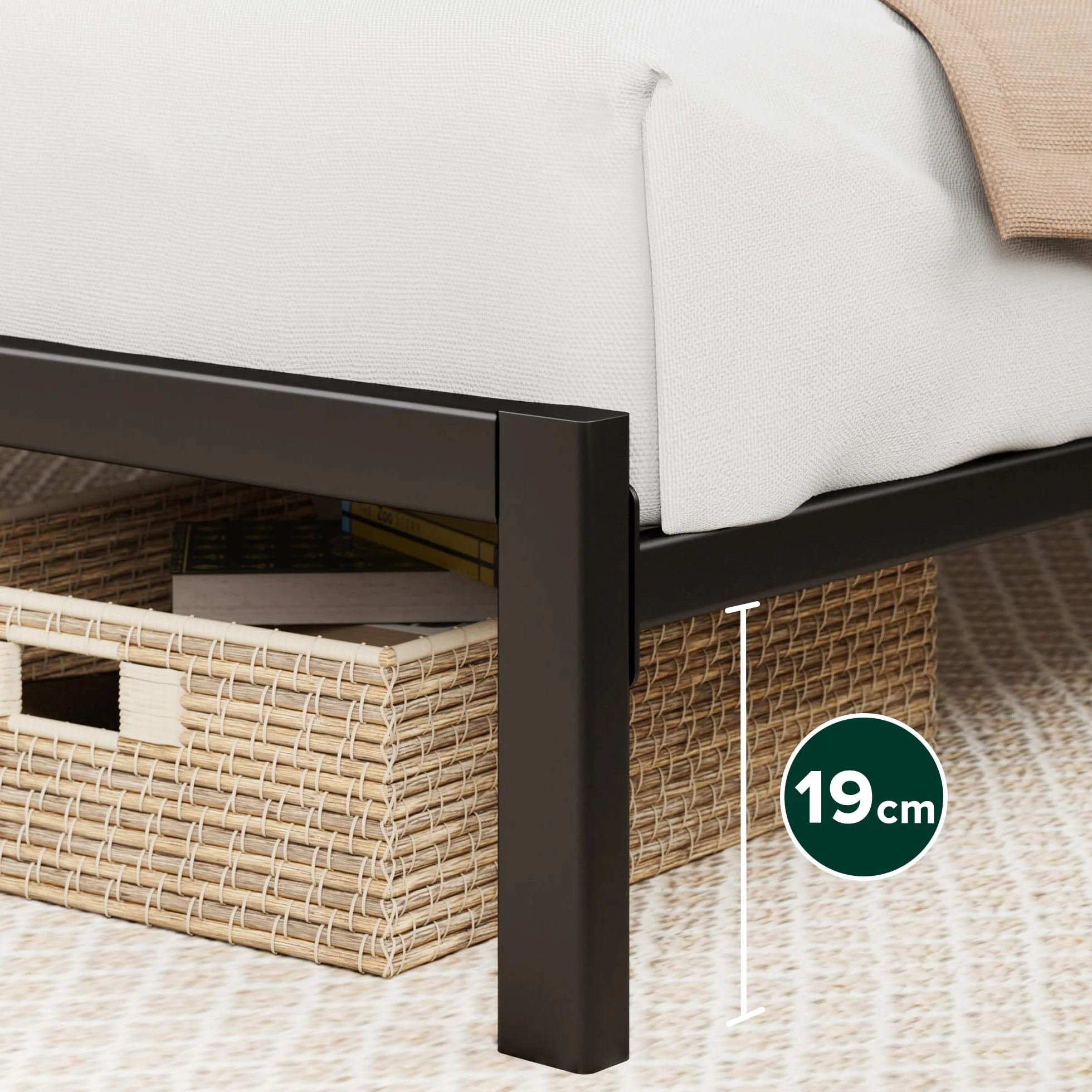 Zinus Kai Struttura Letto Singolo 80x190 cm con Testiera in Bambù - Rete Singola con Doghe in Metallo Incluse - Altezza 25.4 cm con Spazio Sottostante - Facile da Montare - Nero e Marrone