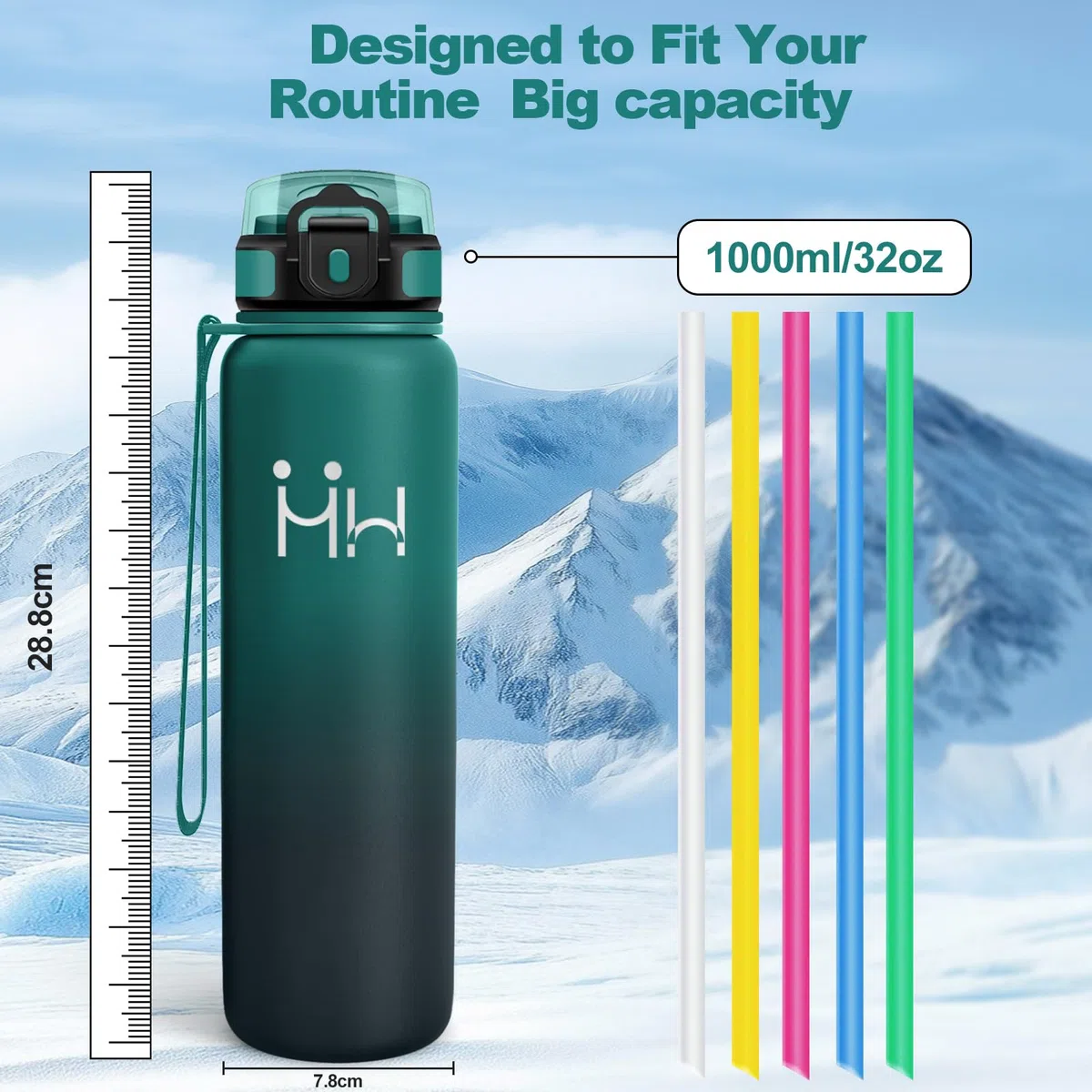 Motswedi Borraccia Termica, 1000ml, Borraccia Acciaio Inox, Riutilizzabile, Bottiglia Termica, senza BPA, Borracce - Verde Forestale & Grigio Scuro