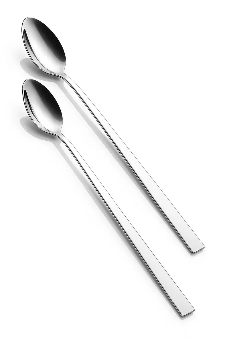 Set di 2 cucchiaini con manico lungo in acciaio inox lucido 18/10, cucchiaini da tè con manico per gelato