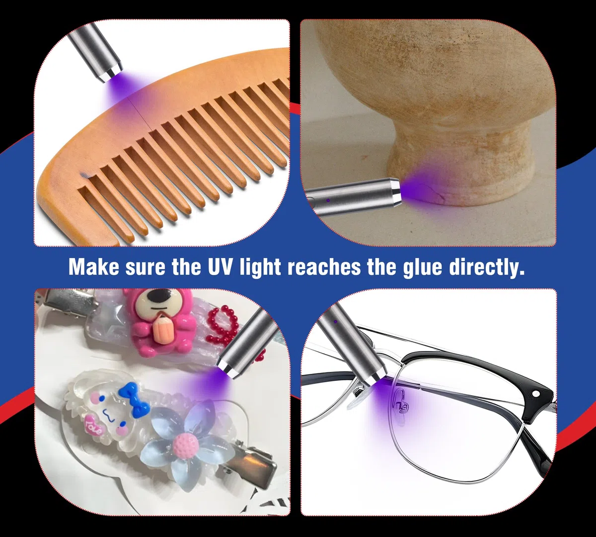 60g Resina UV con Lampada UV, Colla UV con Luce Ricaricabile, 5 Secondi Adesivi di Colla UV a Cura Rapida, Kit di Riparazione Trasparente per Saldatura in Resina, Legame di Gioielli, Plastica, Vetro
