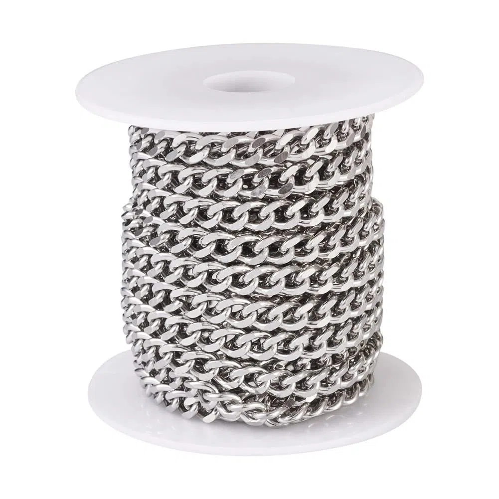 Catene a maglie cubane in acciaio inox 304, 5 m, con bobina, in argento non saldato