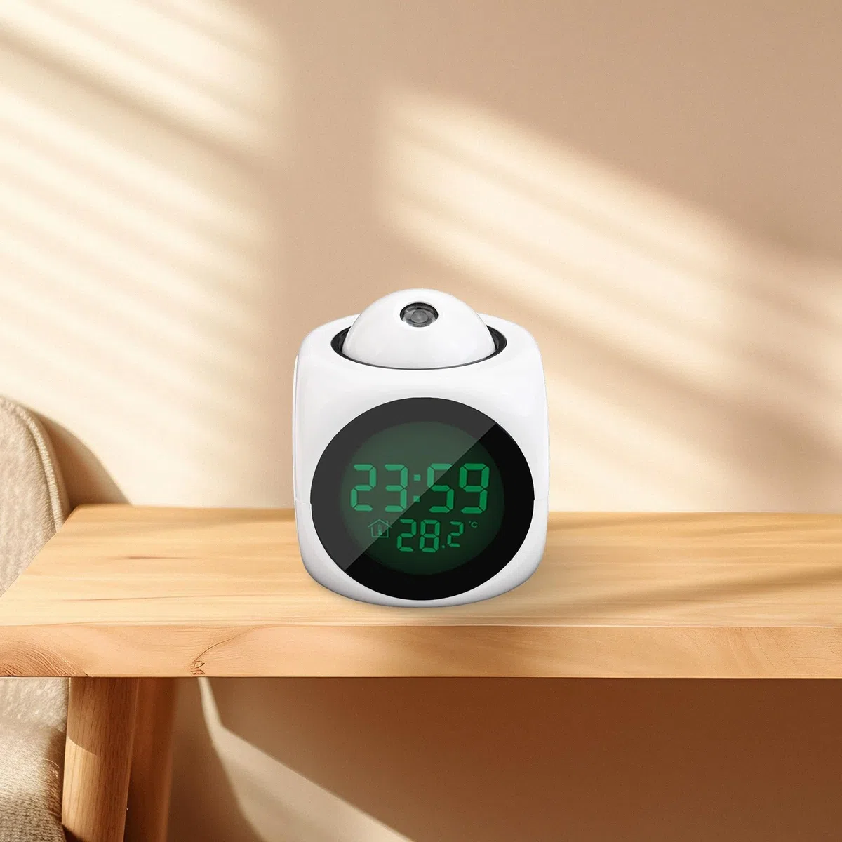 Sveglia con proiettore a LED, display digitale multifunzione della temperatura, orologio con proiezione vocale per camera da letto, soffitto, cucina, scrivania, mensola, parete (bianco)