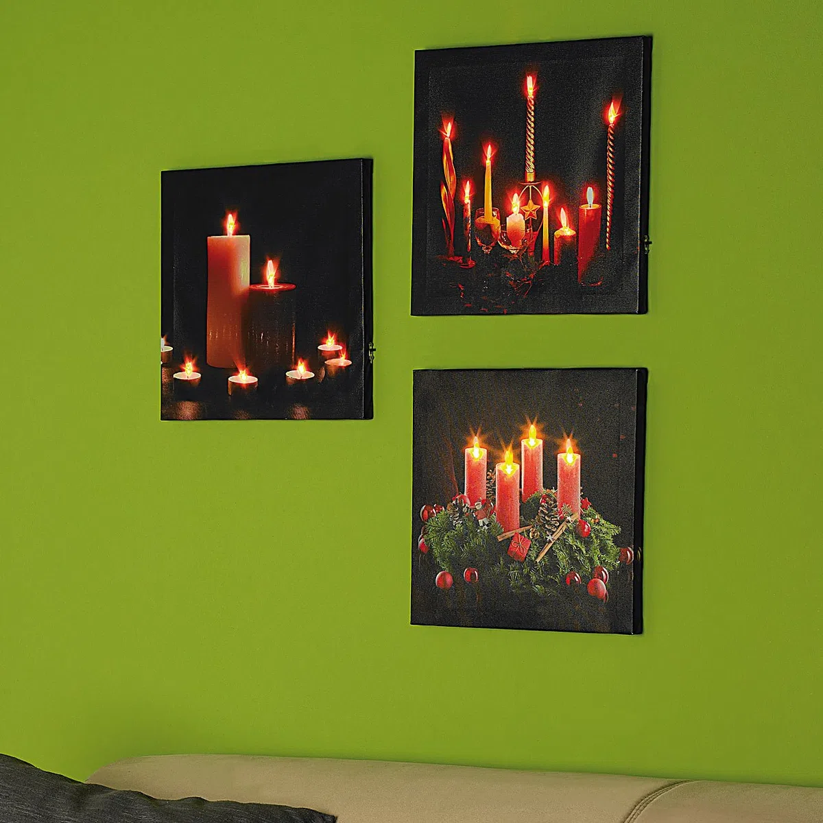 Infactory Backlit Wall Art - LED Immagini: Quadro LED su Tela con Romantica Candela tremolante Modern Times (Immagine a Parete, Quadro di Candele, Decorazione)