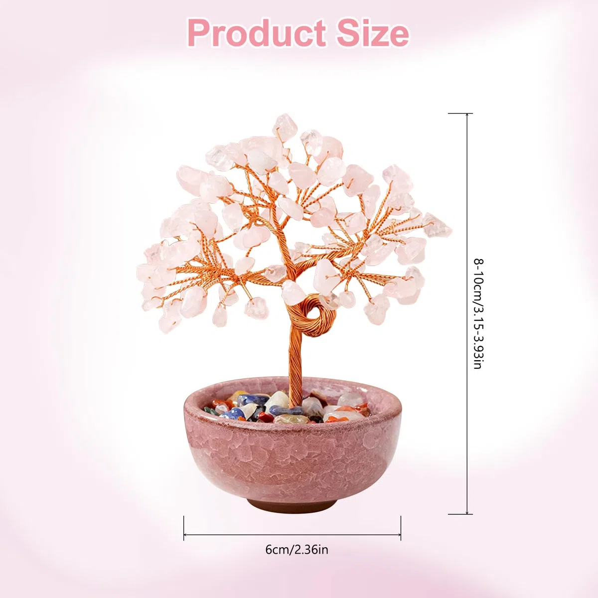 Albero della Vita Feng Shui Decorazione 81 Cristalli Ametista Pietra Naturale Preziosa Gusci di Pietra Con Base Decorazione Spirituale Per Regalo e Fortuna（Quarzo rosa）