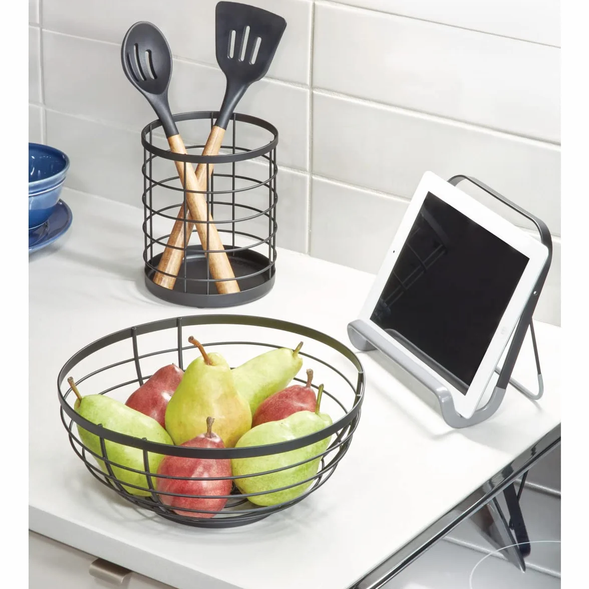 iDesign Organizer cucina adatto per utensili e posate, in metallo pratico e funzionale, nero opaco
