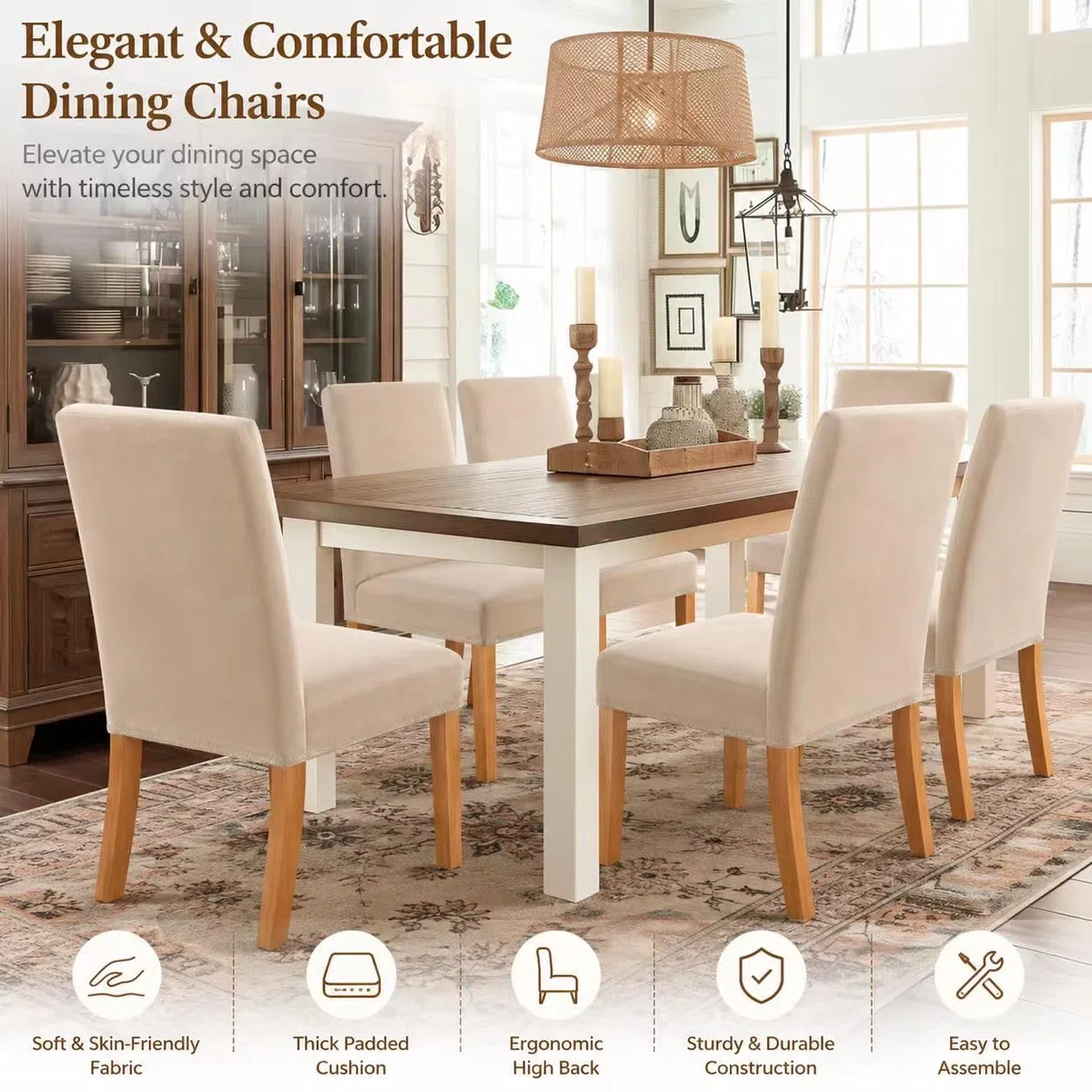 Coprisedia con Schienale in velluto 4/6 Pezzi, Fodere Sedie Elasticizzato Lavabile,Coprisedia con Schienale per Casa, Ristorante, Hotel, Cucina,decorazione per matrimoni (Beige, 6)