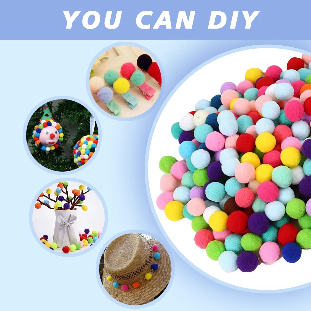 EHIOG 200 PZ Pom Pom Artigianato, 2.5 CM soffici pompons, Pompon Colorati Palline Di Peluche Colorate Fai Da Te Artigianato Palline, Forniture Hobby e Fai Da Te Creativo Vari Colori Misti