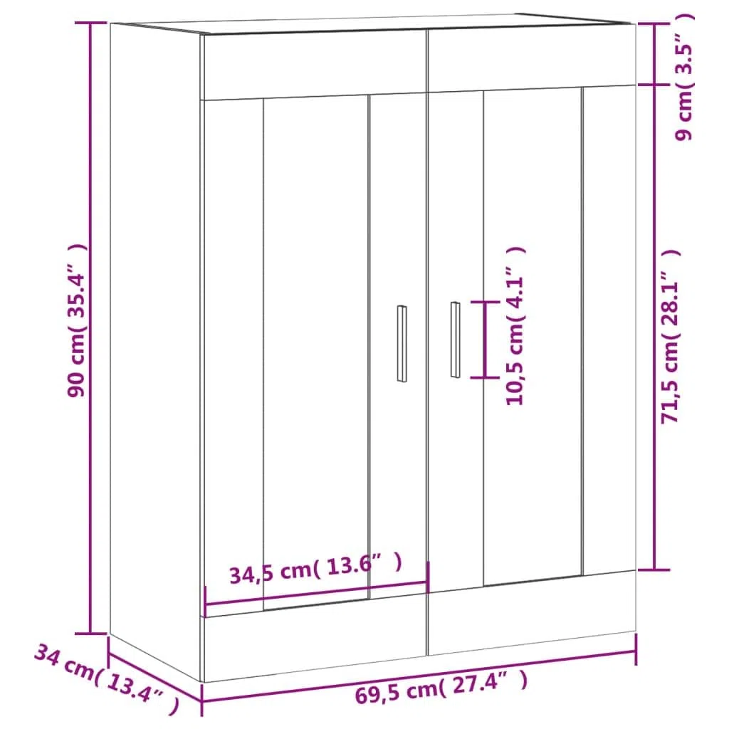 vidaXL Mobile a Parete Grigio Sonoma 69,5x34x90 cm Legno Multistrato, armadietto a Muro, portaoggetti pensile, pensile, pensile a Muro, Mobile pensile