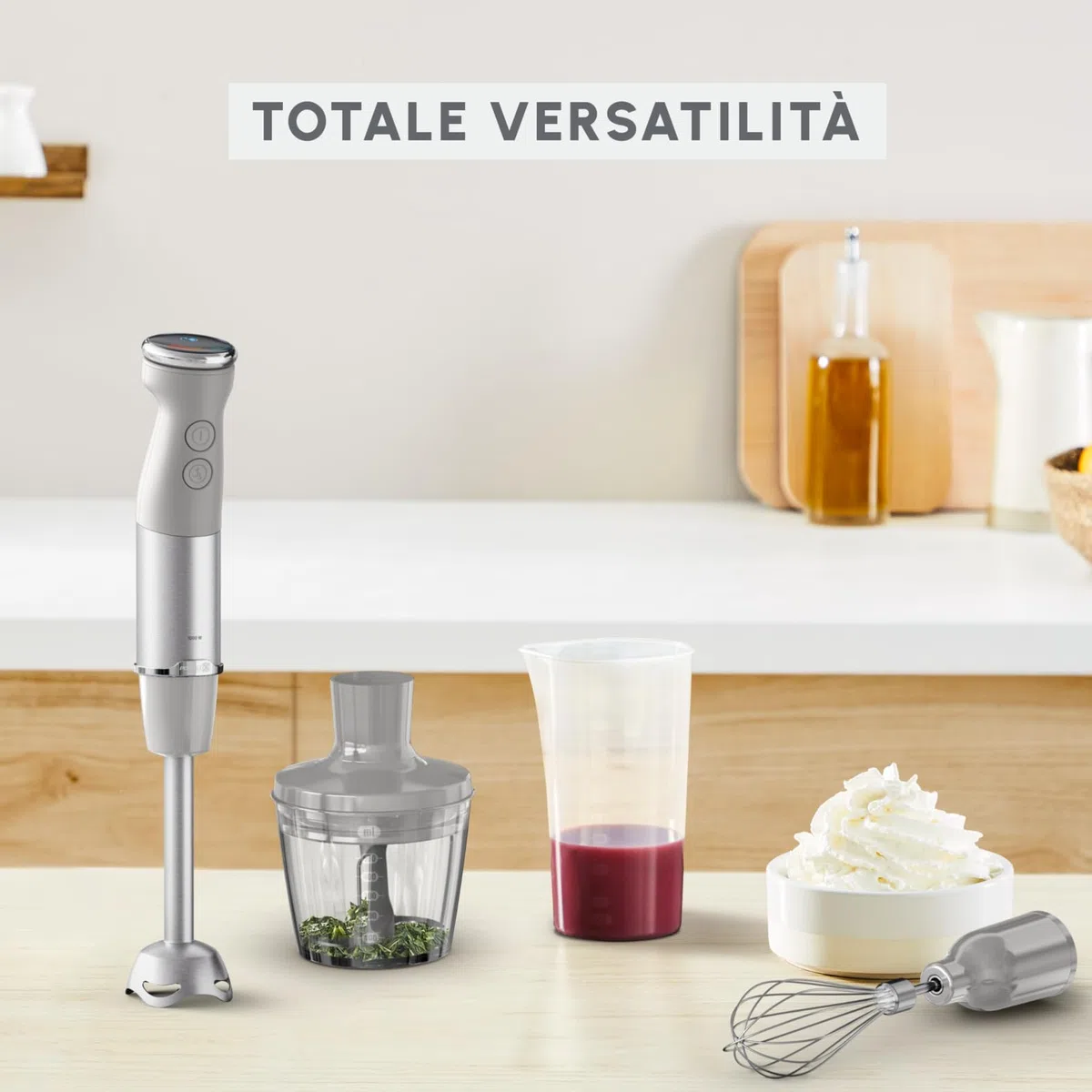 Moulinex Quickchef+, Frullatore a Immersione, Tecnologia con Lame Powelix, 1000 W, Modalità Silenziosa, 20 Velocità, Modalità Turbo, DD673B