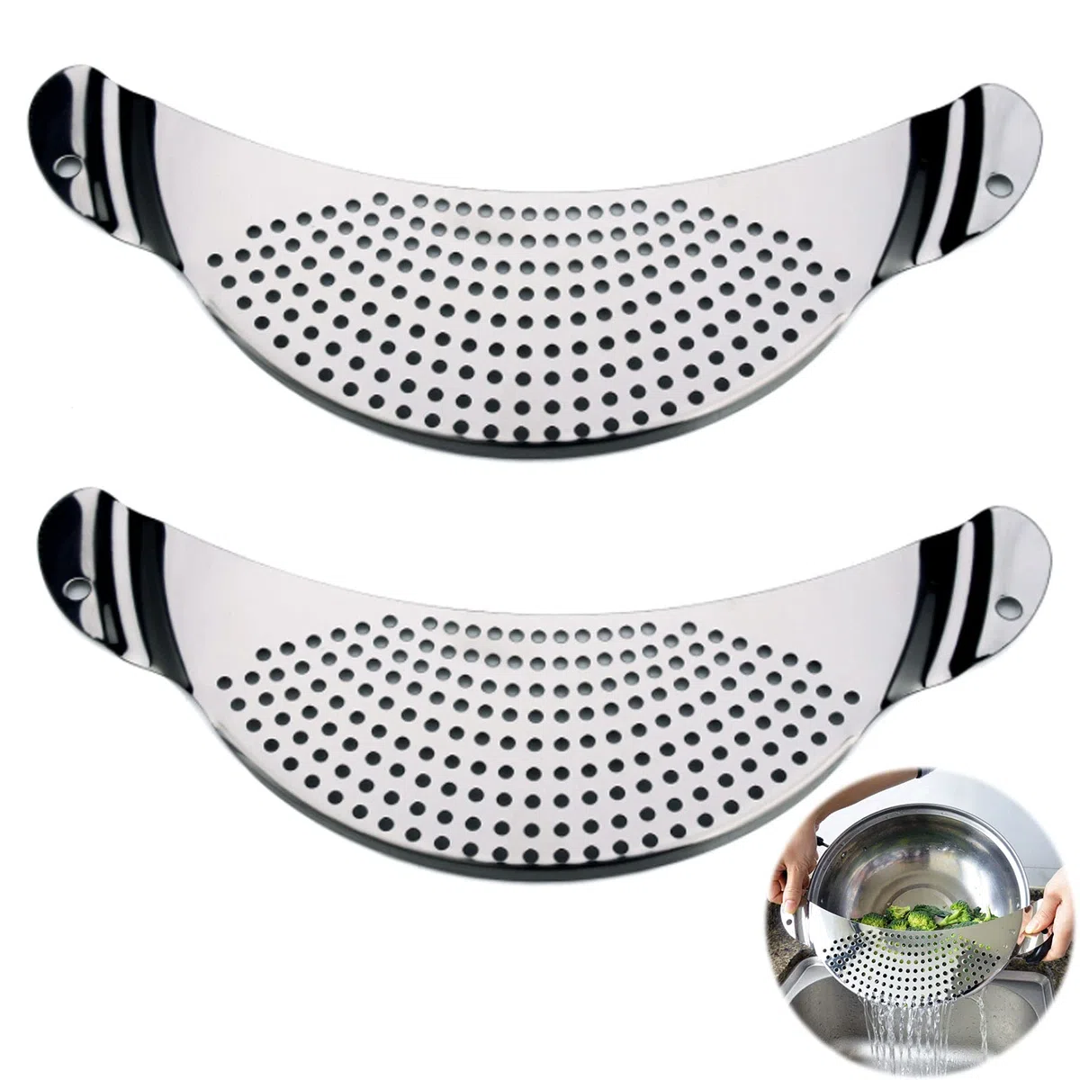 Colino scolapiatti per casseruola scolapasta in acciaio inossidabile padella colino filtro in casseruola padella scolapiatti per pentola per tutti i vasi e le ciotole per la cucina, 2 pezzi