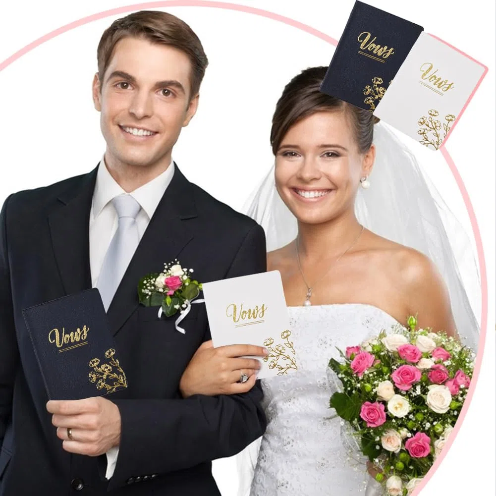 GORGECRAFT 2 pezzo Libri per Voti Nuziali In Pelle con Scritte In Lamina D'Oro e Fiori Libretti per Voti Nuziali Da 3.9x5.2 pollici Libri Degli Ospiti per Matrimoni Elementi Essenziali per La Cerimoni