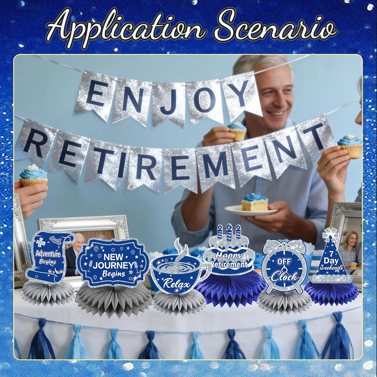 10 Pezzi Decorazioni per Festa di Pensionamento Blu Argento Decorazione Tavolo Pensionamento Nido D’Ape Centro Tavola Felice Addio al Lavoro Decorazioni per Uomi